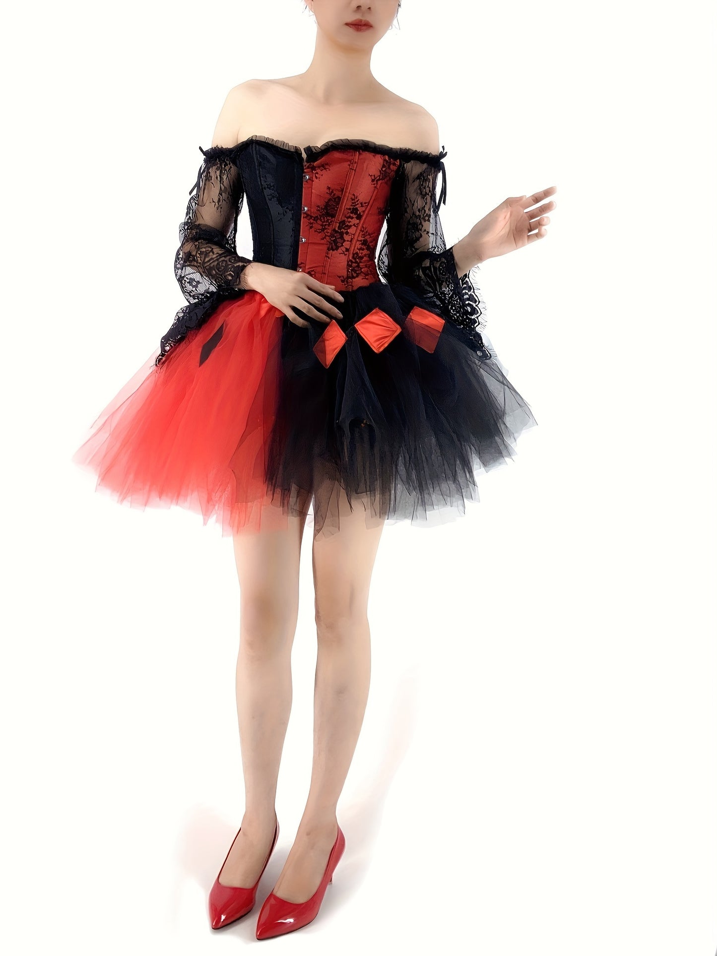 Halloween Clown Black And Red Mesh Skirt TUTU Skirt (black On The Left And Red On The Right, Red On The Left And Black On The Right.