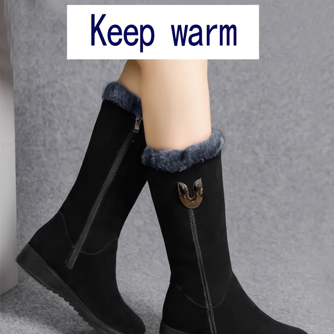 Cozy Fleece-Lined Women's Snow Boots - Winter Mid-Calf, Non-Slip Rubber Sole with Side Zipper Closure