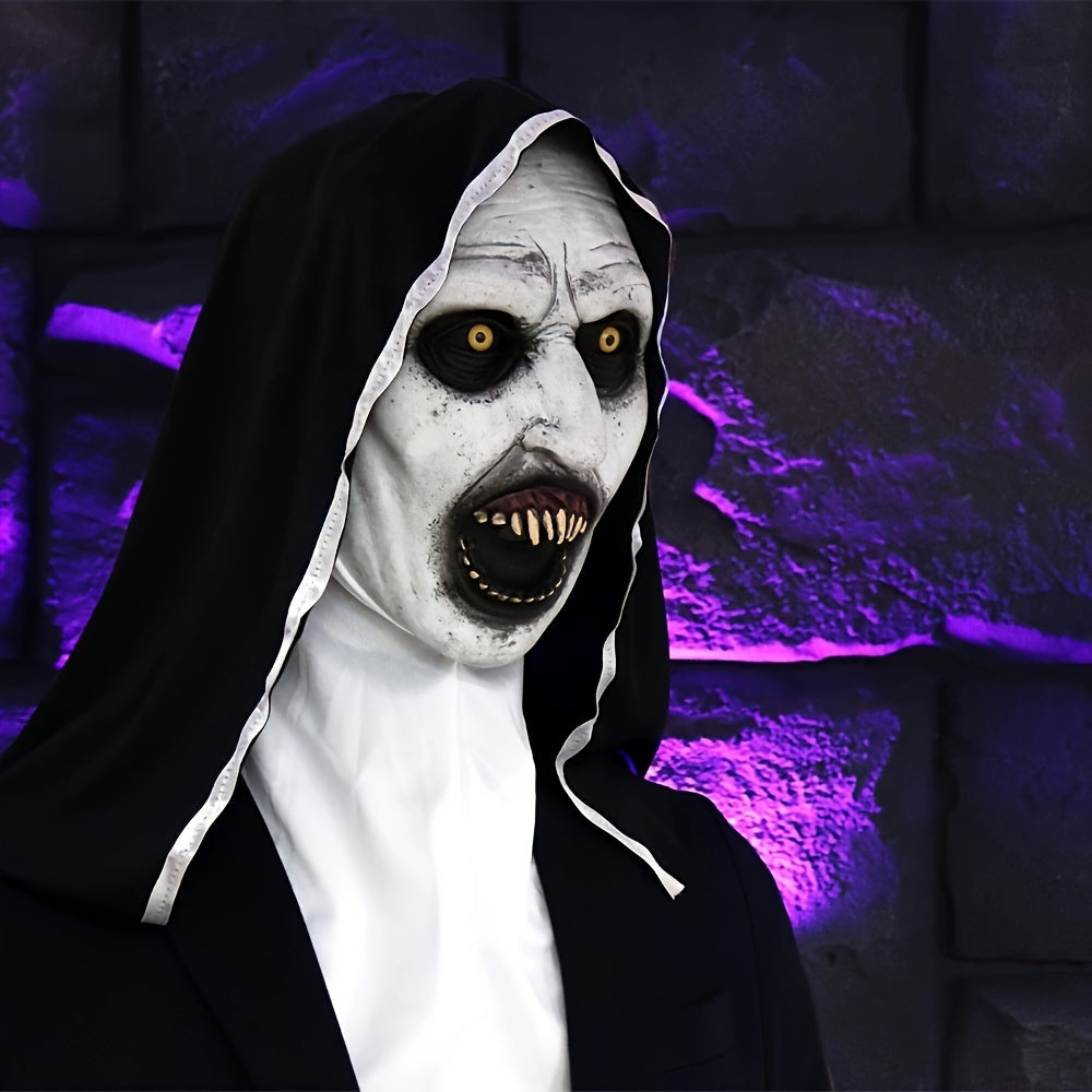 Spooky Full Head Mask: Terrifying Rubber Nun Costume for Adult Halloween Parties, Festive Christmas Gifts, or Thrilling Cosplay Accessories