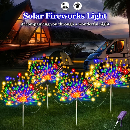 4pcs Solar Decorative Fireworks Lights - 8 Lighting Modes, Waterproof Starburst Lights For RV Camping, Outdoor Picnics And Parties | Ideal For Outdoor Gardens, Patios, Pathways, Lawns And Holiday Christmas Decorations (60LED/