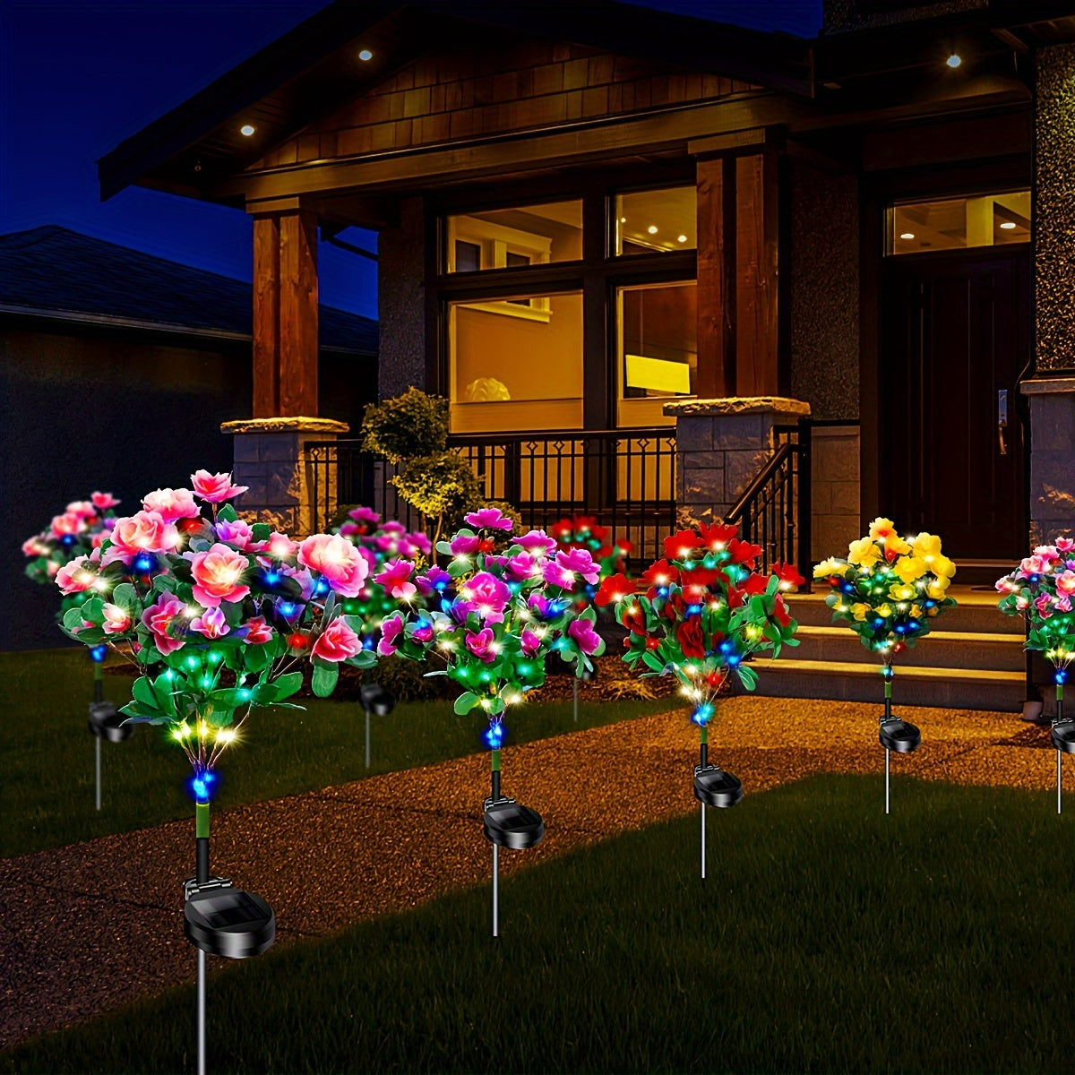 4 Pack Solar Powered Azalea Flower Garden Lights - Path Lights with Automatic On/Off, Waterproof, Energy Saving, and Decorative Design for Yard, Lawn, Patio, and Mothers Day Gardening Gifts