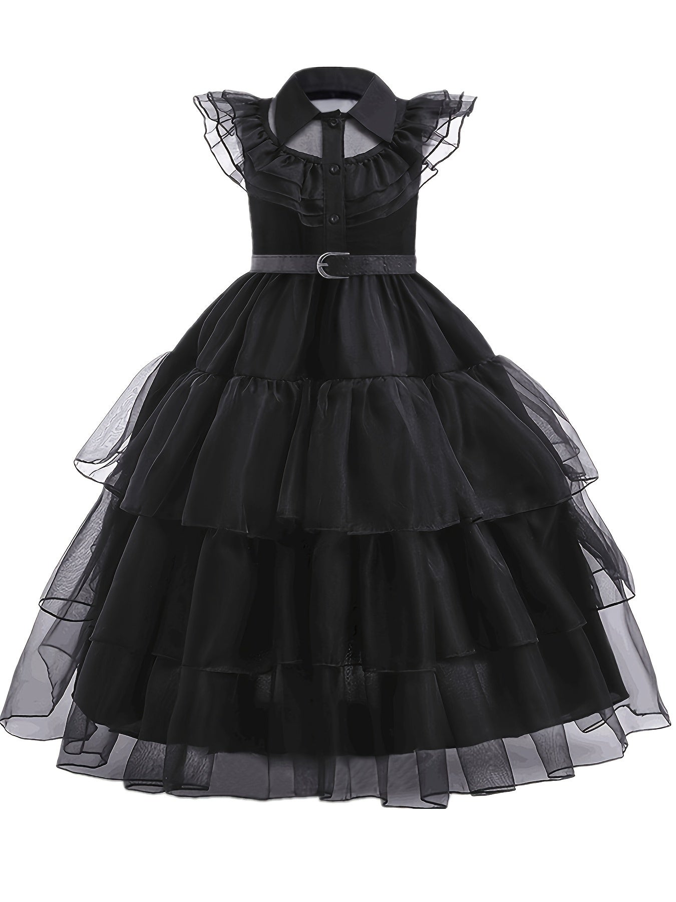 Girls 3 Packs Halloween Vampire Girl Cosplay Costumes Black Princess Tutu Dress + Belt + Wig Kids Clothes