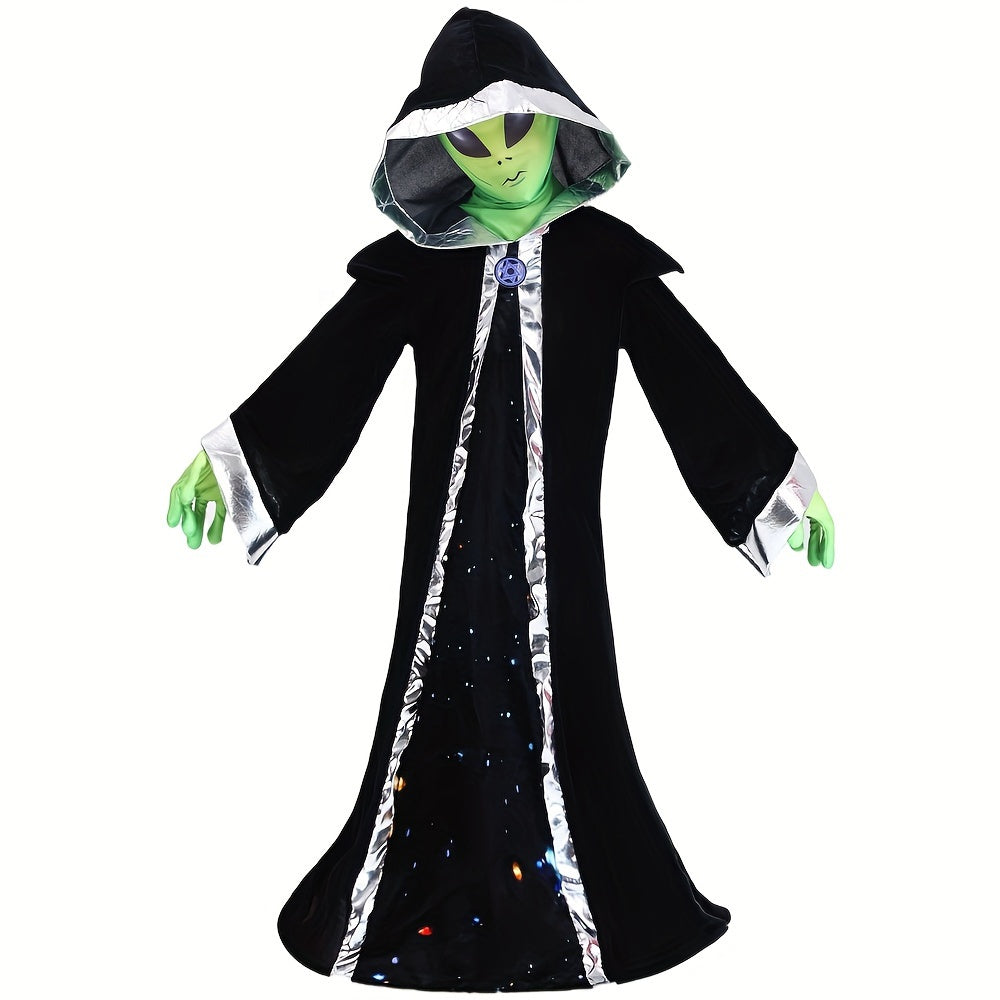 Boys Alien Clothing, Black Hooded Cloak & Mask & Gloves Set, Boys Halloween Party Clothes