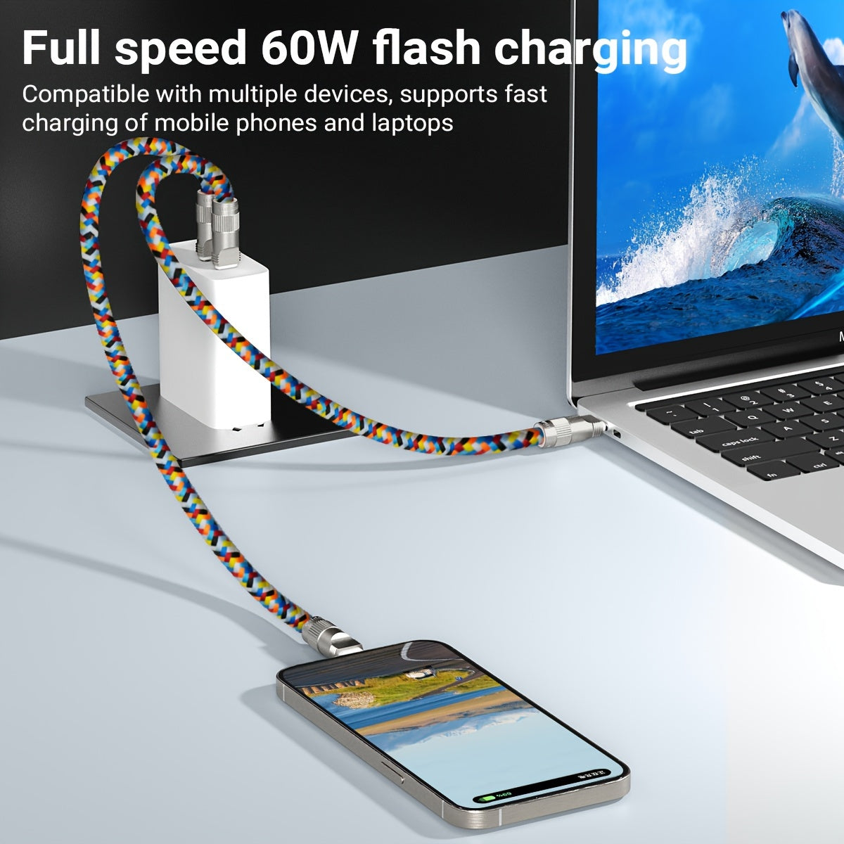 2-in-1 Universal Polyamide Phone Lanyard with PD 60W Fast Charging USB-C Cable, Crossbody Neck Strap Compatible with iPhone 15 Series, Huawei, Xiaomi, OPPO