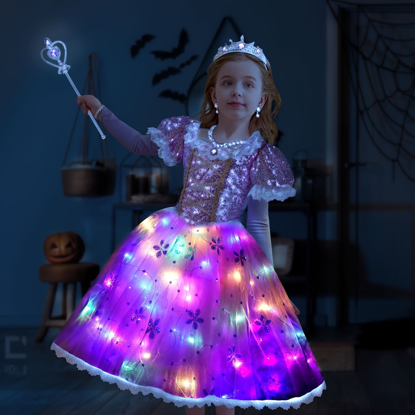 Girls Princess Dress Up 3 4 5 6 7 8, Light Up Dress Costume With Wig, Halloween For Kids Toddler