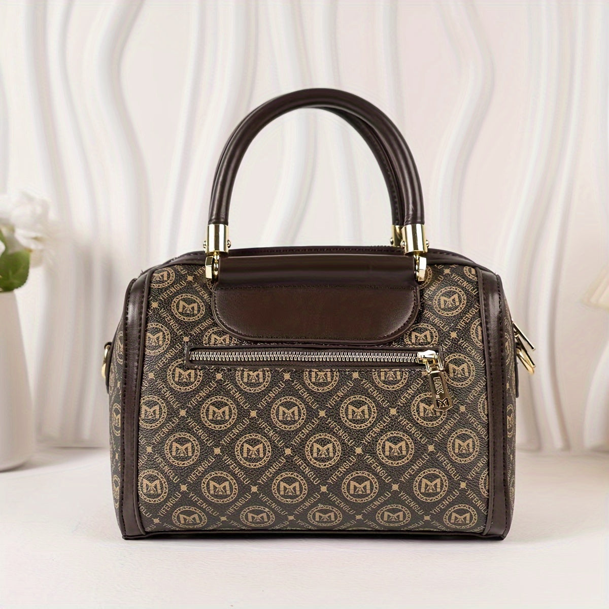 Geometric Pattern Handbag, Luxury Design Crossbody Bag, Women's Top Handle Boston Bag