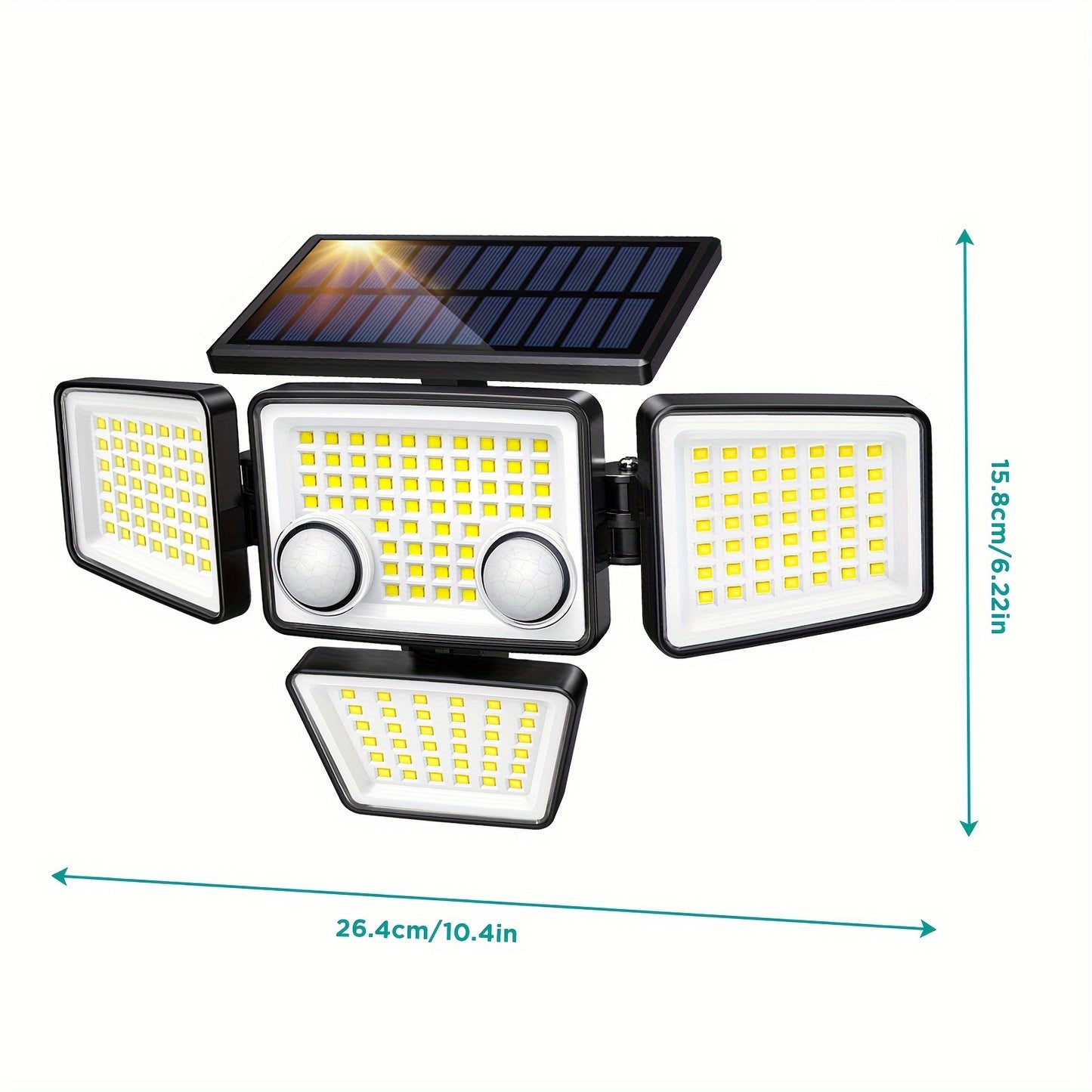 Solar Outdoor Lights - 3000LM 188 LED Motion Sensor Outdoor Lights, 4 Heads Waterproof Powered Security Flood Lights, 270°Wide Lighting Angle Wall Light With Sensors For Backyard Yard