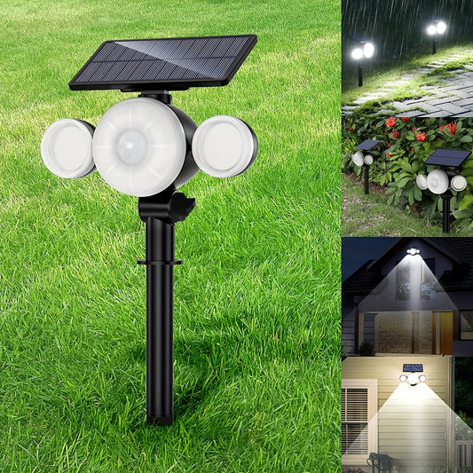 1pc Solar Outdoor Lights 88 LED, Solar Lawn Lights With Motion Sensor, 3 Adjustable Heads, 360° Lighting Wall Lights, Solar Spotlight With 2 Mounting Modes, IP65 Waterproof Solar Security Floodlight For Road Lawn Garage