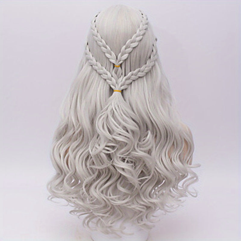 Synthetic Hair Wigs Silvery Long Braided Costume Cosplay Queen Wig For Halloween Party