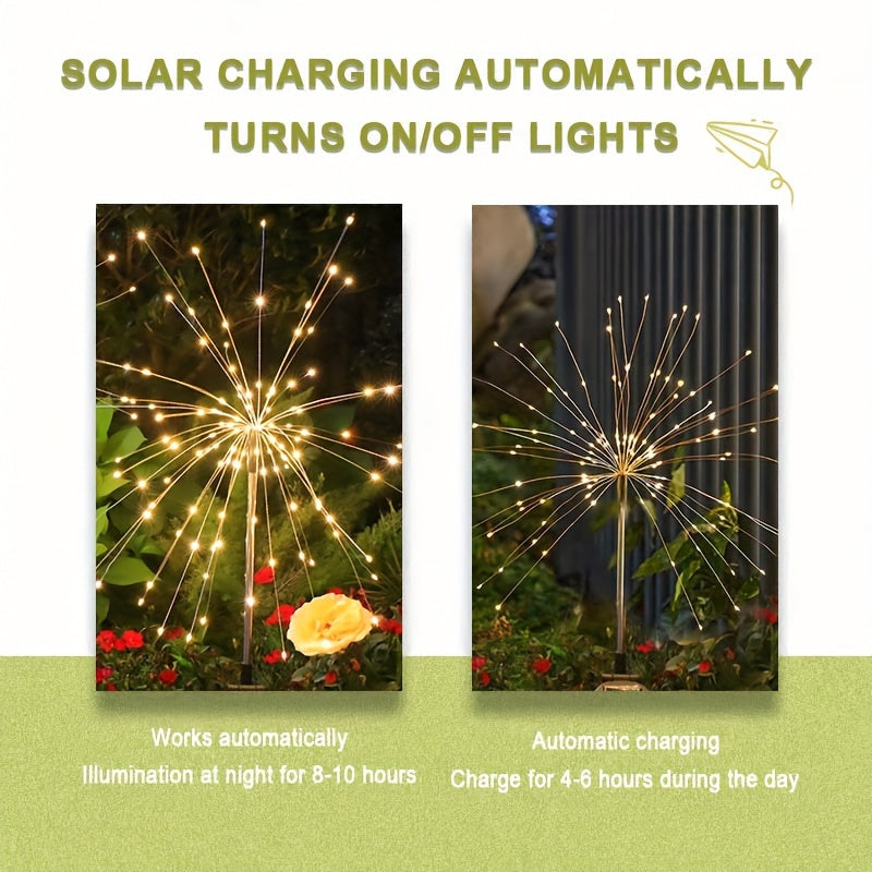 Solar-Powered LED Firework Lights - Waterproof Outdoor Landscape Lighting with 8 Modes for Yard, Pathway, and Festival Decor