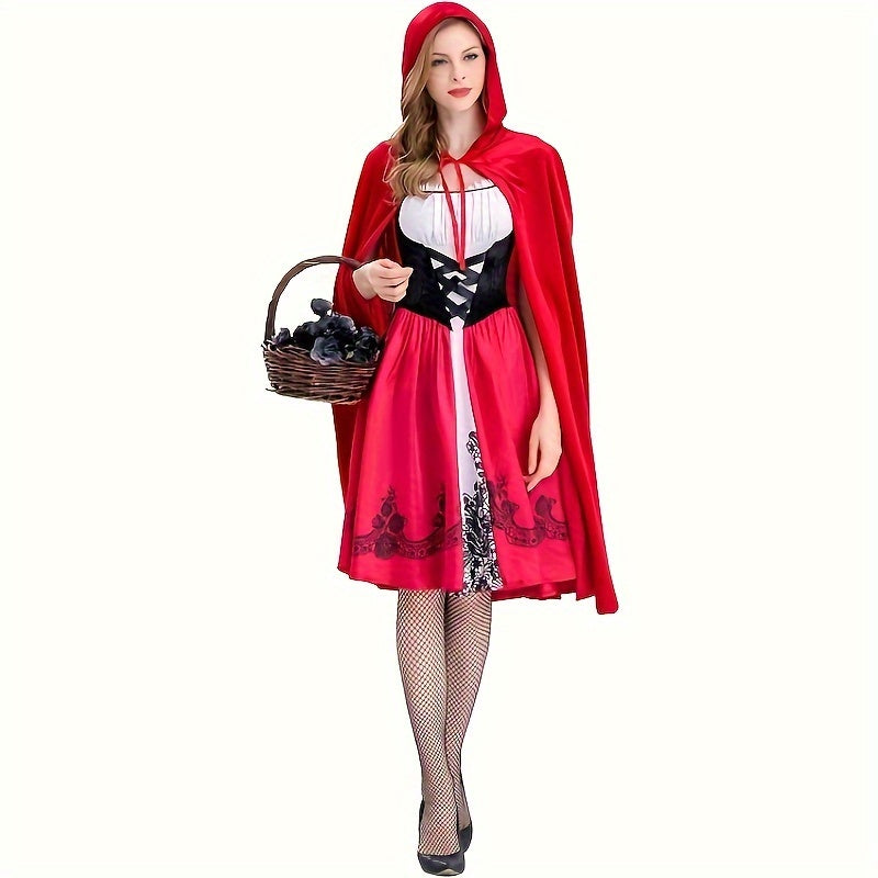 Enchanting Little Red Riding Hood Costume Set - Vampire Princess & Witch Dress with Cloak for Halloween, Cosplay & Themed Parties