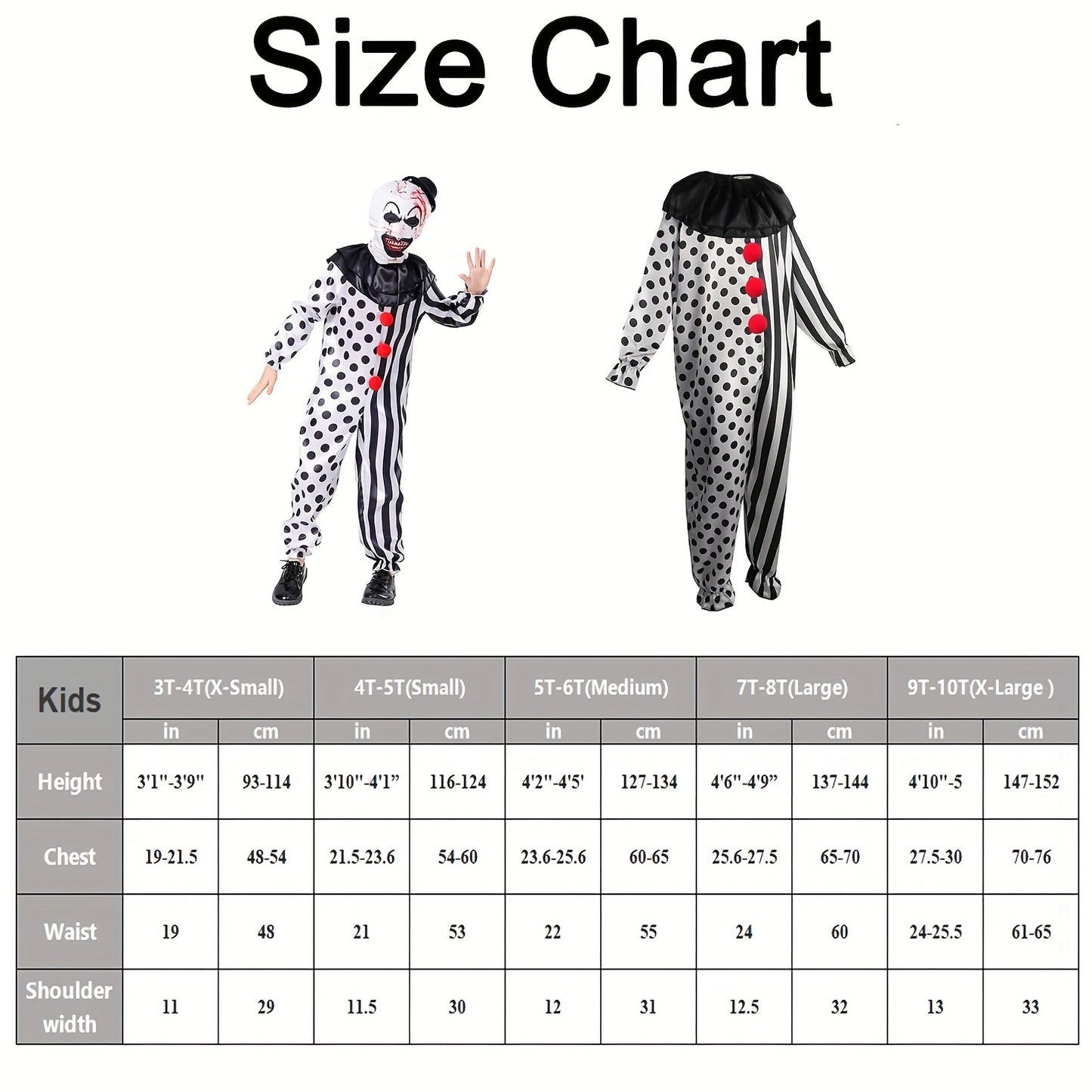 Neutral Children's Clown Costume Jumpsuit, Black And White Halloween Costume, Role-playing With Mask Hat