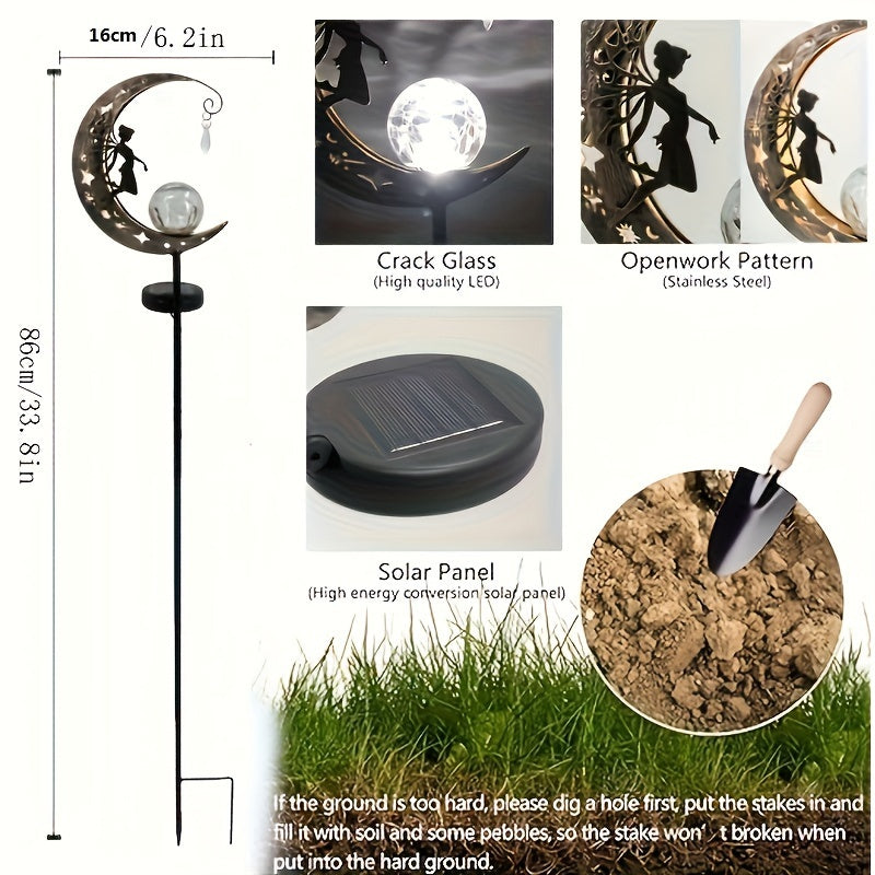 1 pc Solar Powered Outdoor Waterproof Moon Fairy Garden Lamp, Solar Powered Lawn Lamp For Small Path Landscape Courtyard Decoration Outdoor LED Pathway Lights Waterproof for Walkway, Yard, Lawn, Patio or Courtyard