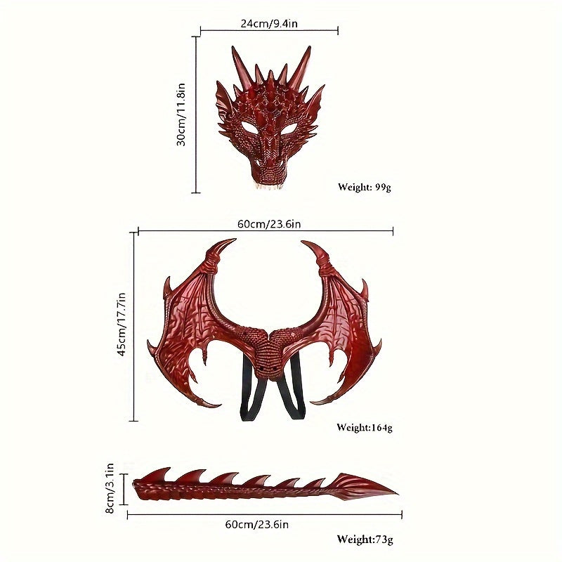 Dragon Costume Set for Bar and Bat Mitzvah, General Fit, Halloween and Universal Holidays, Superhero Theme Party Games and Activities, Plastic Prop Accessories Without Electricity or Feathers