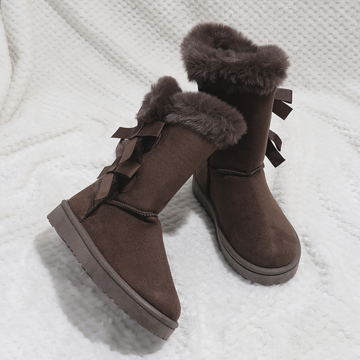 Cozy Women's Snow Boots - Comfortable Plush Lined Winter Boots with Casual Bowknot Decor - Soft, Warm, and Water-Resistant Shoes for Cold Weather