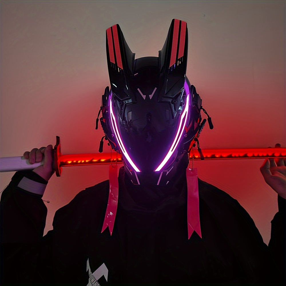 Cool And Futuristic LED Mask For Men, Plastic Cyberpunk Cosplay Accessory For Halloween Party