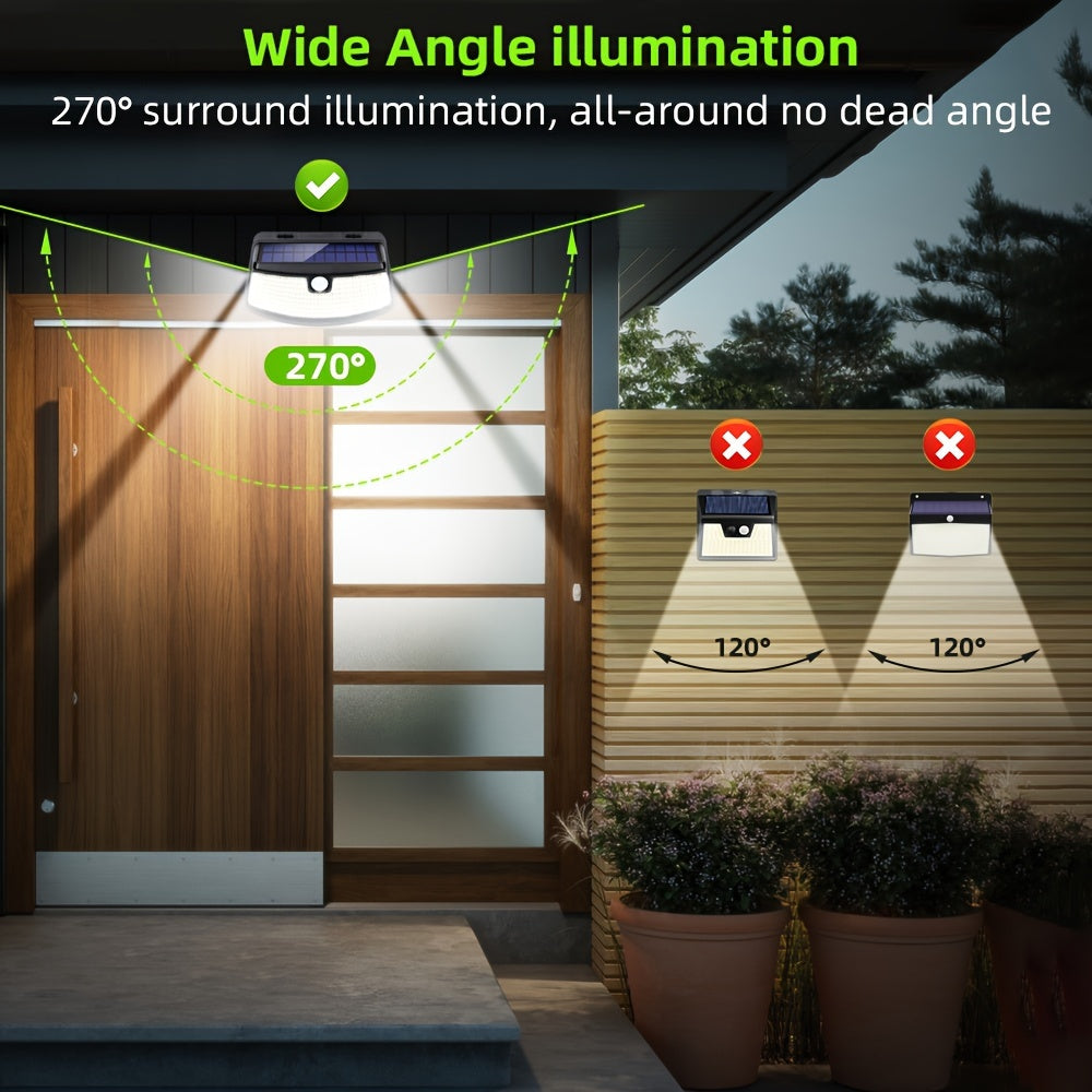 Aootek New Solar Motion Sensor Lights 120 LEDs With Lights Reflector, 270° Wide Angle, IP65 Waterproof, Step Lights For Front Door, Yard, Garage, Deck