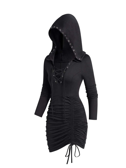 Halloween Drawstring Hoodie, Party Cosplay Long Sleeve Solid Costume,