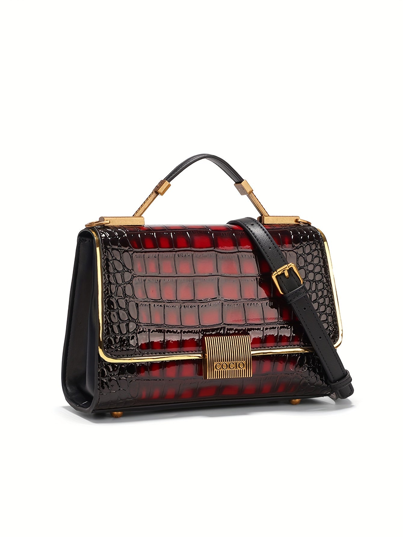 New Classic Luxury Style Satchel Bag, Trendy Women's Flap Handbag With Crocodile Pattern