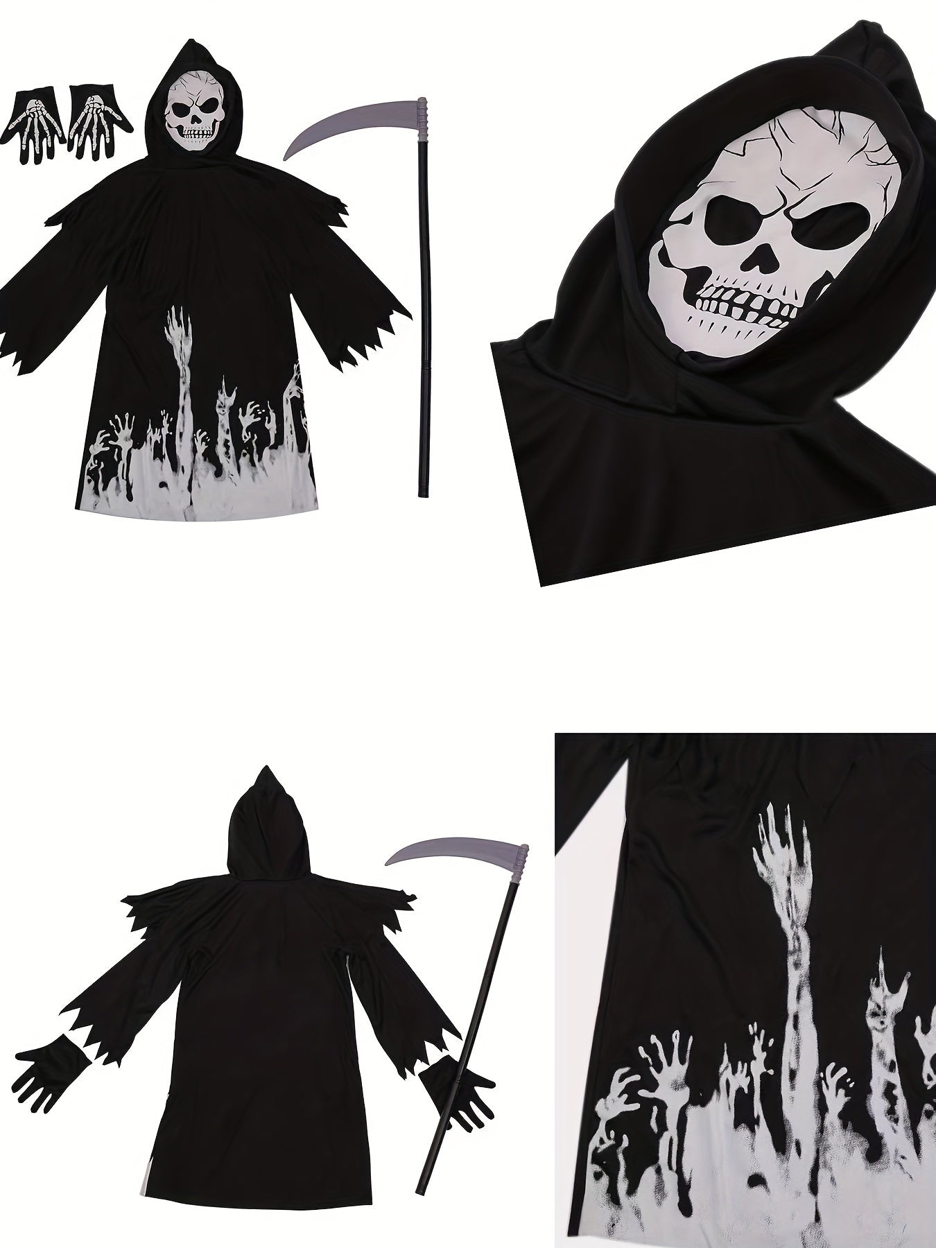 Boy's Creative Halloween Clothes With Grim Reaper Luminous Design Print, Suitable For Stage Performance And Halloween Carnival Party