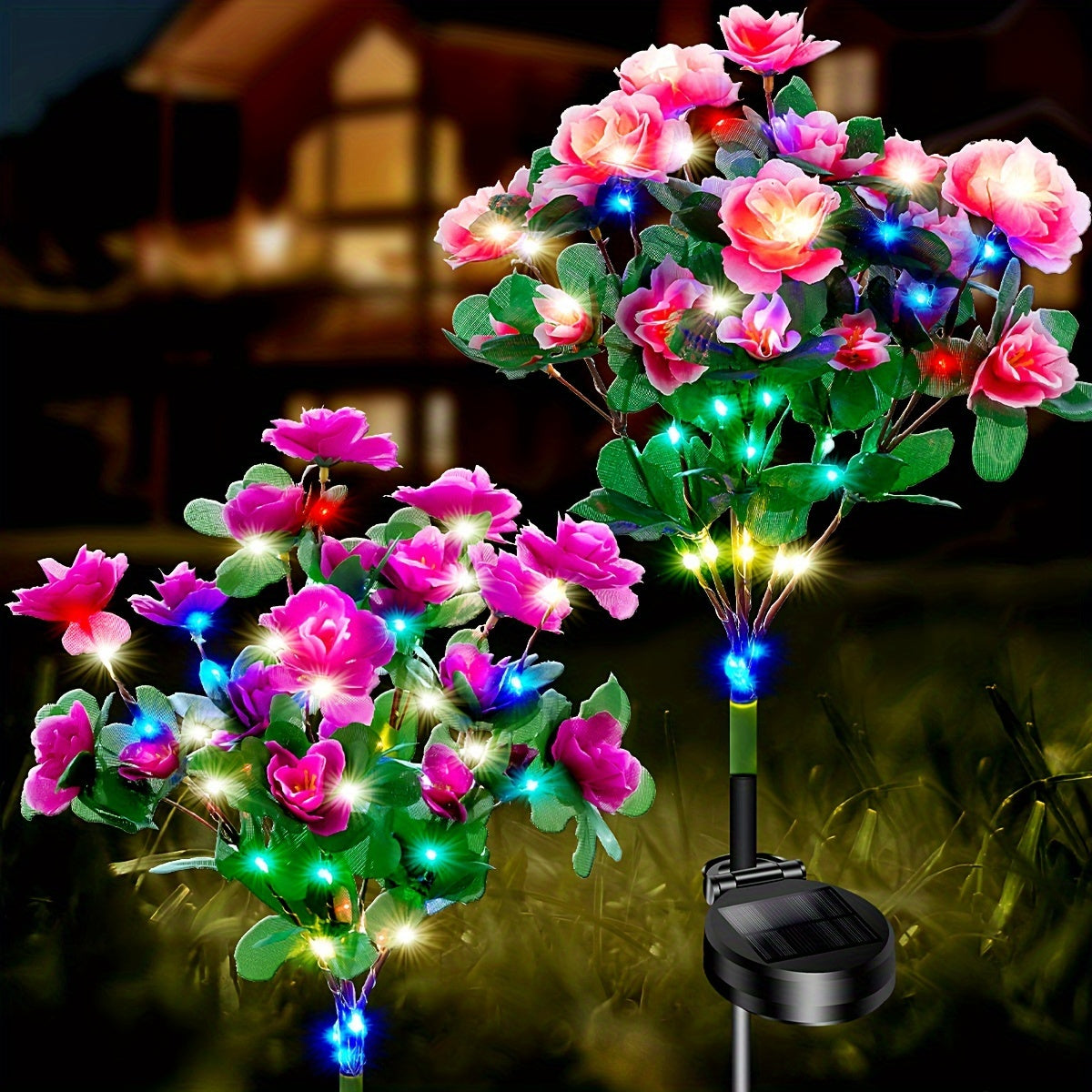 4 Pack Solar Powered Azalea Flower Garden Lights - Path Lights with Automatic On/Off, Waterproof, Energy Saving, and Decorative Design for Yard, Lawn, Patio, and Mothers Day Gardening Gifts