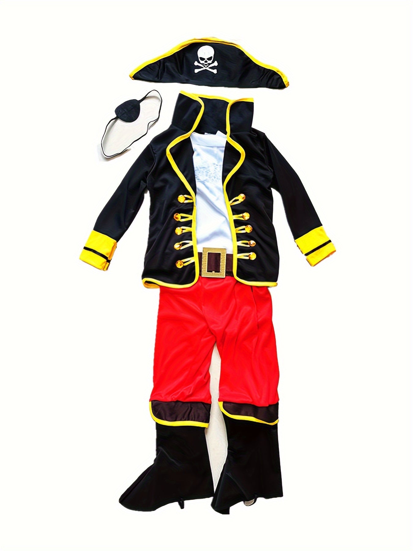 6pcs Boy's Carnival Party Cartoon Pirate Character Clothing, Top & Hat & Pants & Eyepatch & Vest & Belt Set, Boys Outfit For Halloween Party Performance