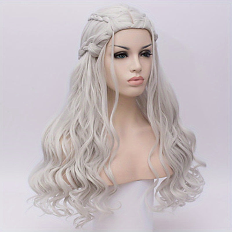 Synthetic Hair Wigs Silvery Long Braided Costume Cosplay Queen Wig For Halloween Party