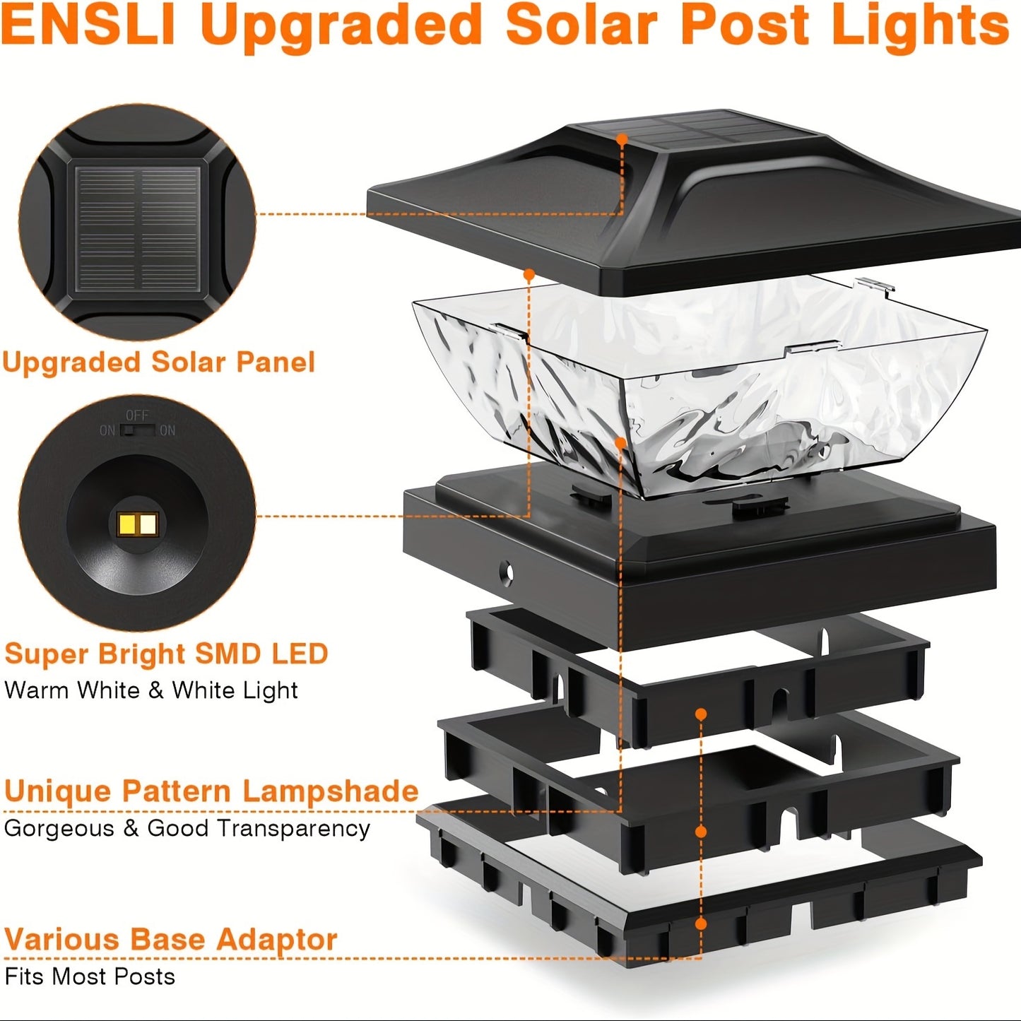 APZZLOXH Outdoor Solar Lamp-8 Pieces Installed-12 Pieces Installed 2 Models Solar Fence Lamp, Suitable For 4x44.5 X4.55x5 Wood Vinyl Column, Solar Deck Lamp Suitable For Front Porch Terrace Decoration, Warm White And Cool Whi