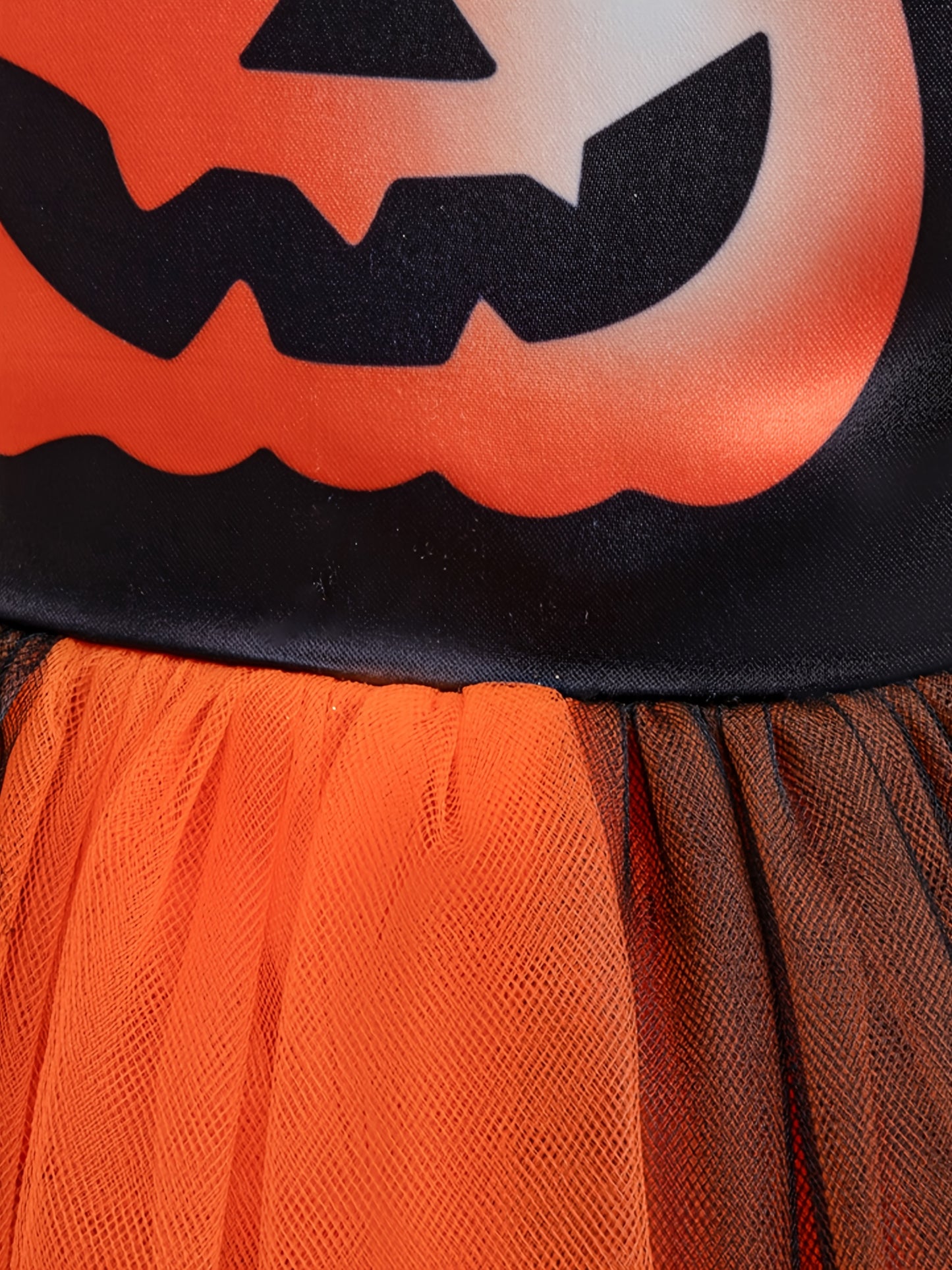 MQATZ Toddler Umbrella Skirt Costume with Pumpkin Print & Headband - Polyester Blend Party Dress with Crew Neck, Short Sleeves, Non-Stretch Fabric, All-Season Fit for 24 Months+, Woven Horror-Themed Outfit