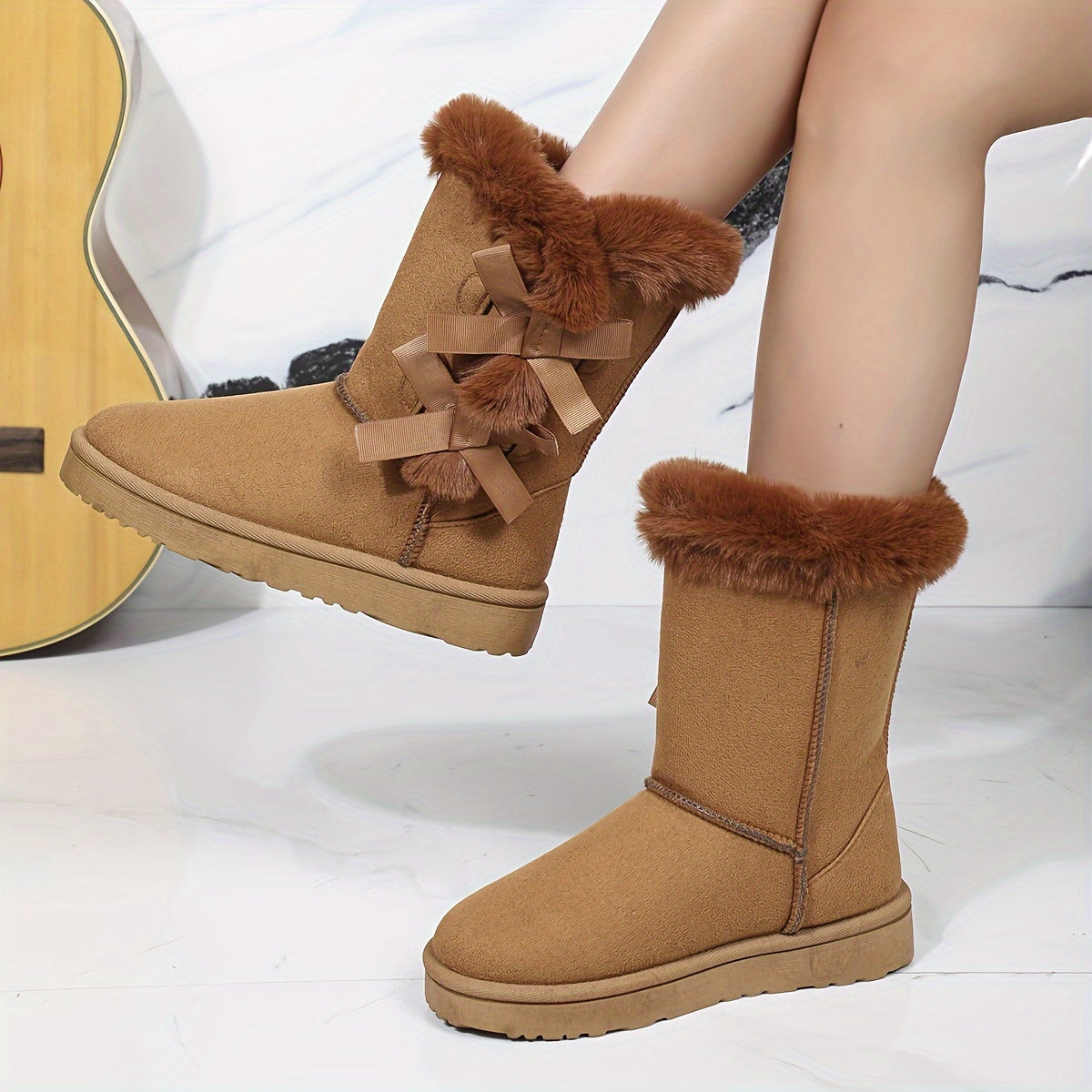 Cozy Women's Winter Snow Boots - Plush Lined, Thick Sole, Slip-On Mid-Calf In Brown