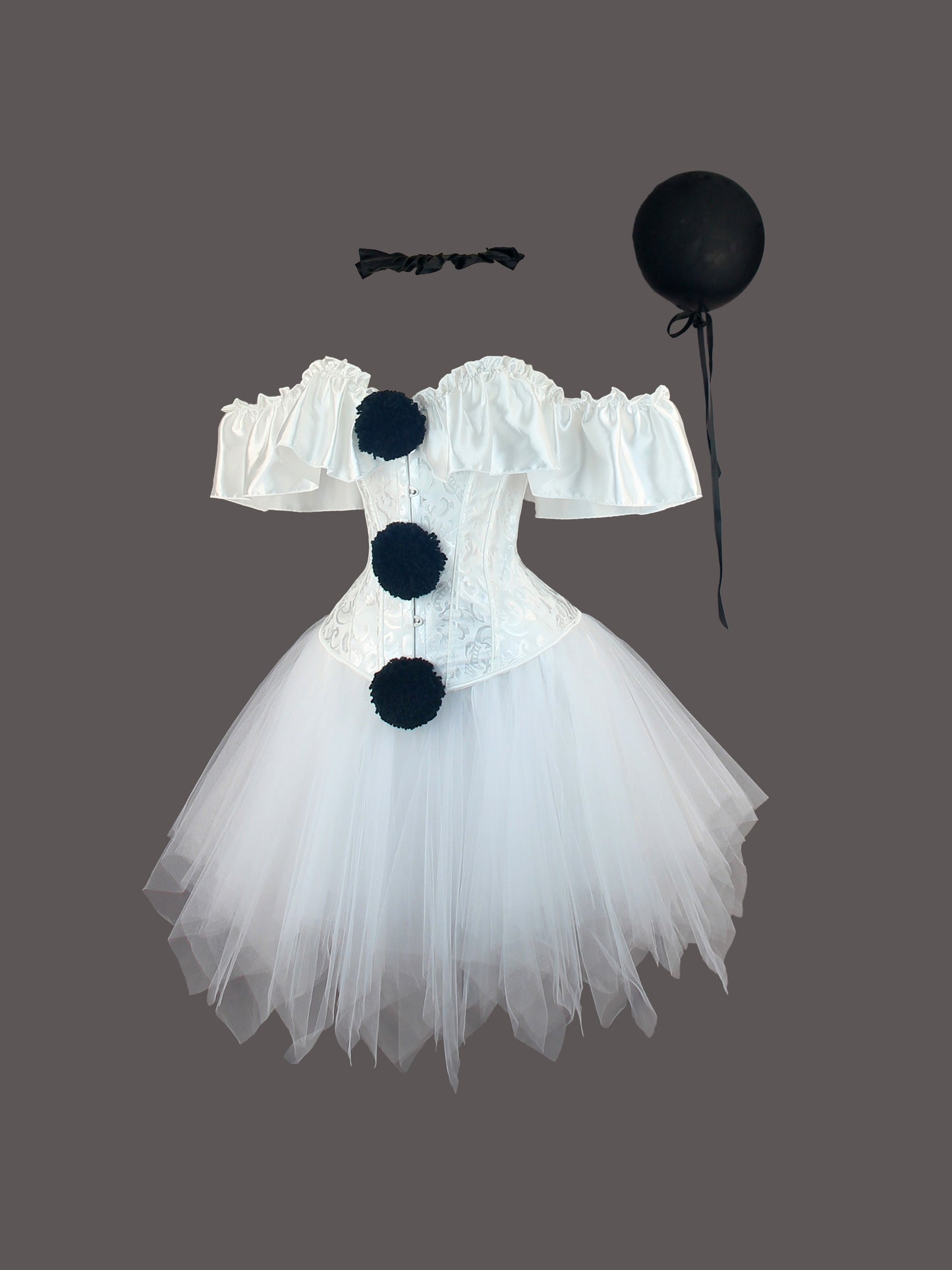 Halloween Clown L Return Of The Soul Dress Up Set, PIERROT CLOWN Dress Up Set, Bodycon Slim Fit Bodysuit And TUTU Skirt Set