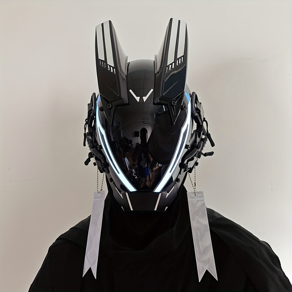 Cool And Futuristic LED Mask For Men, Plastic Cyberpunk Cosplay Accessory For Halloween Party