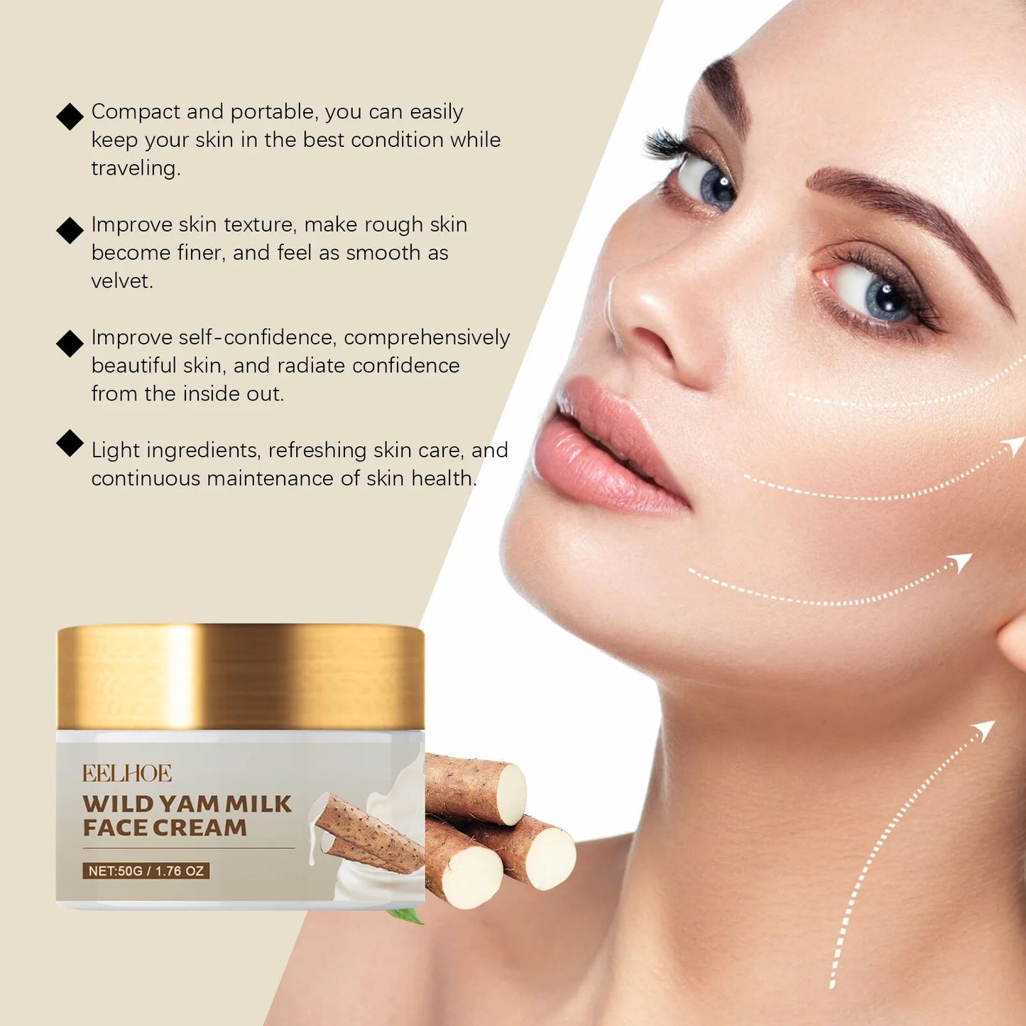 Wild Yam Face Cream Firm Skin Smoothing Moisturizing Dryness Face Pigment Freckles Remover Oil Control Repair Skin Care Lotion