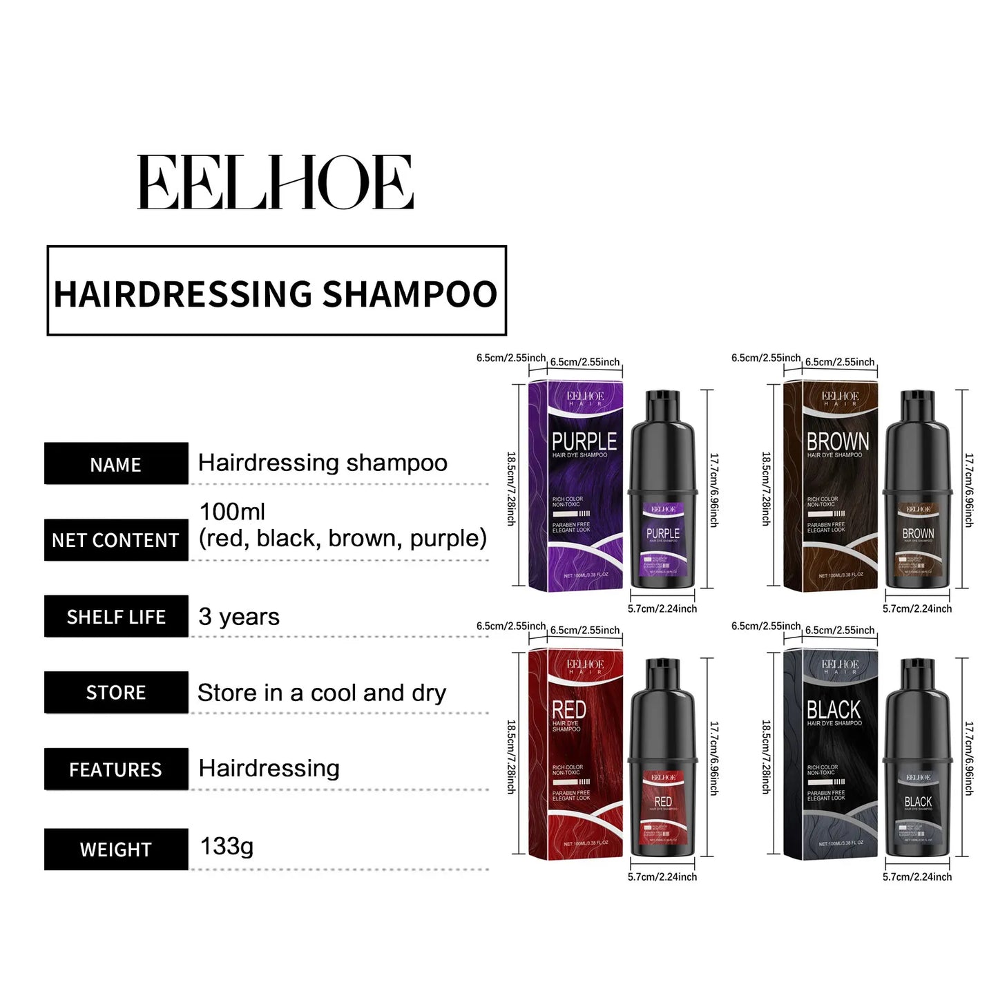 EELHOE Hair Dye Shampoo for Women Nourishing Repair Damage Hair Smoothing Shiny Hair Treatment Long Lasting Color Shampoo 100ml