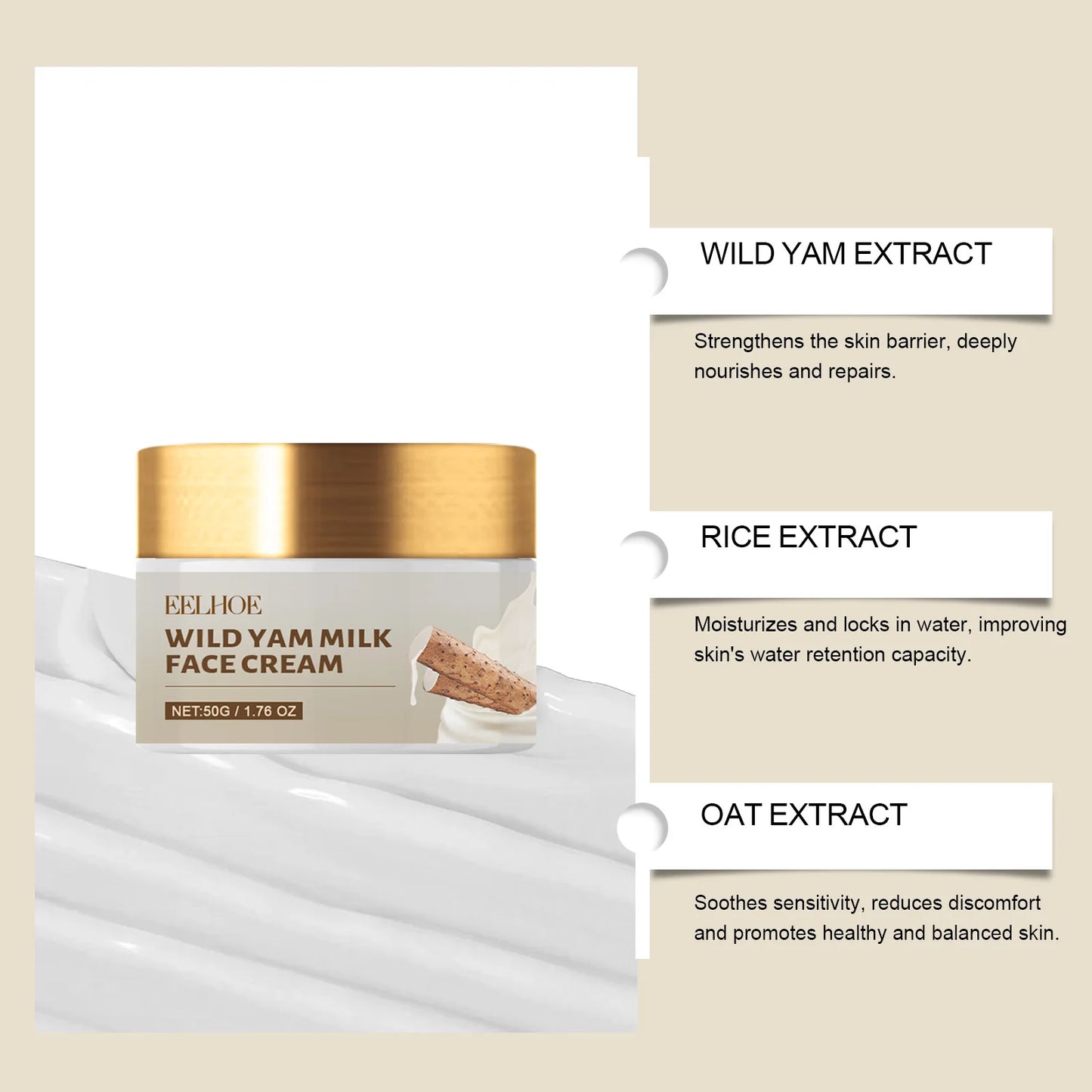 Wild Yam Face Cream Firm Skin Smoothing Moisturizing Dryness Face Pigment Freckles Remover Oil Control Repair Skin Care Lotion