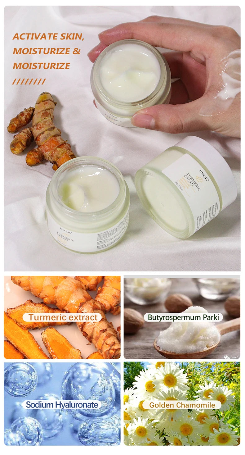 Turmeric Face Cream Lighten Dark Spots Blemished Skin Brighten Antioxidant Hydrated Repair Smooth Skin Facial Skin Care Lotion