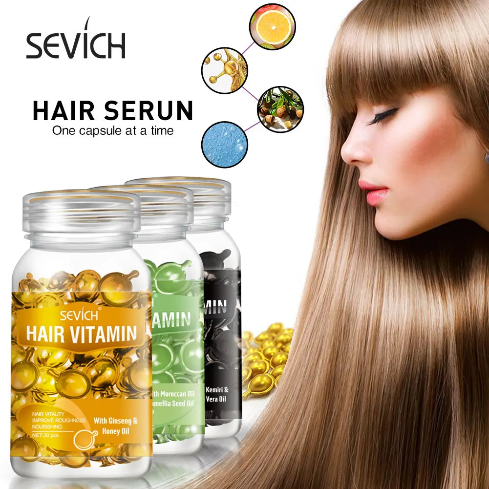 Sevich 3PCS/SET Keratin Complex Oil Hair Vitamin Capsule Set  Moroccan Hair Care Oil Smooth Repair Damaged Hair Treatment Serum