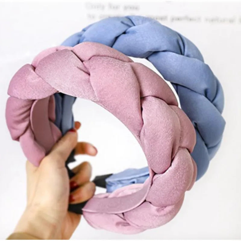 Winter/Autumn Women Thick Braids Headband Solid Adults Headdress Silk Fabric Padded Hairband Wide Hair Hoop Women Hair Ornament