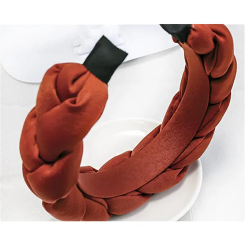 Winter/Autumn Women Thick Braids Headband Solid Adults Headdress Silk Fabric Padded Hairband Wide Hair Hoop Women Hair Ornament