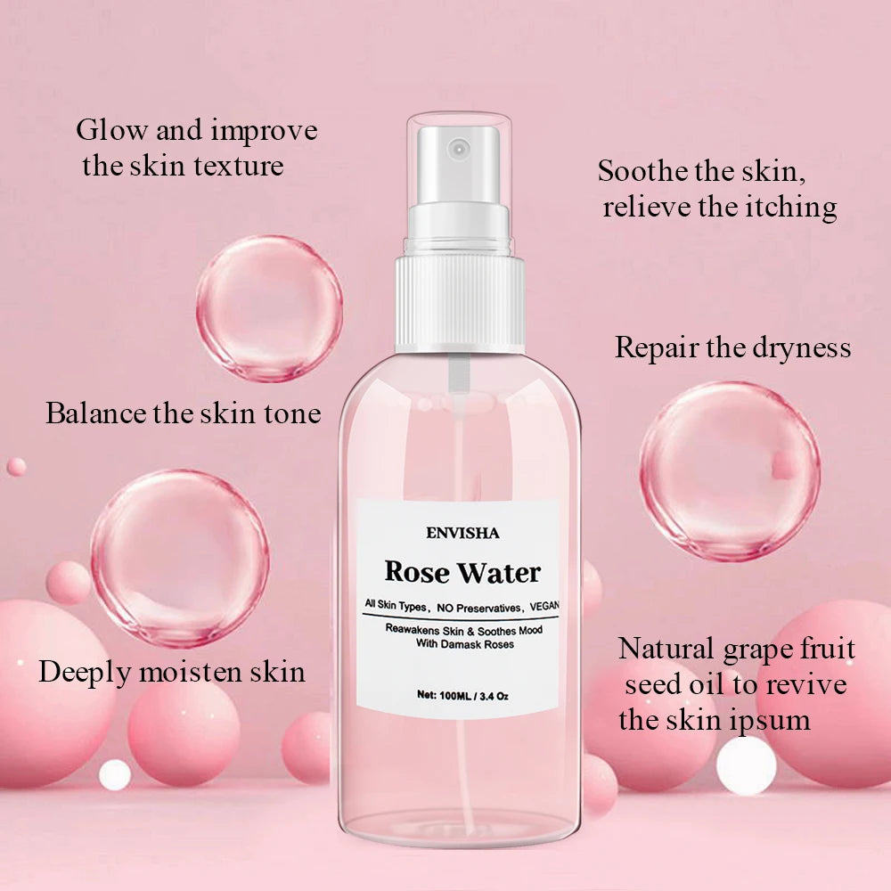 ENVISHA Rose Water For Face Facial Toner Organic Rose Petals Essence Moisturizing Serum Refresh Elastic Shrink Pores Skin Care