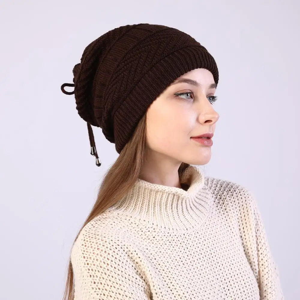 fashion women stretchy knitted Skullies Beanies Hat solid snood scarf warm Beanie For womem Autumn winter Female Beanie cap