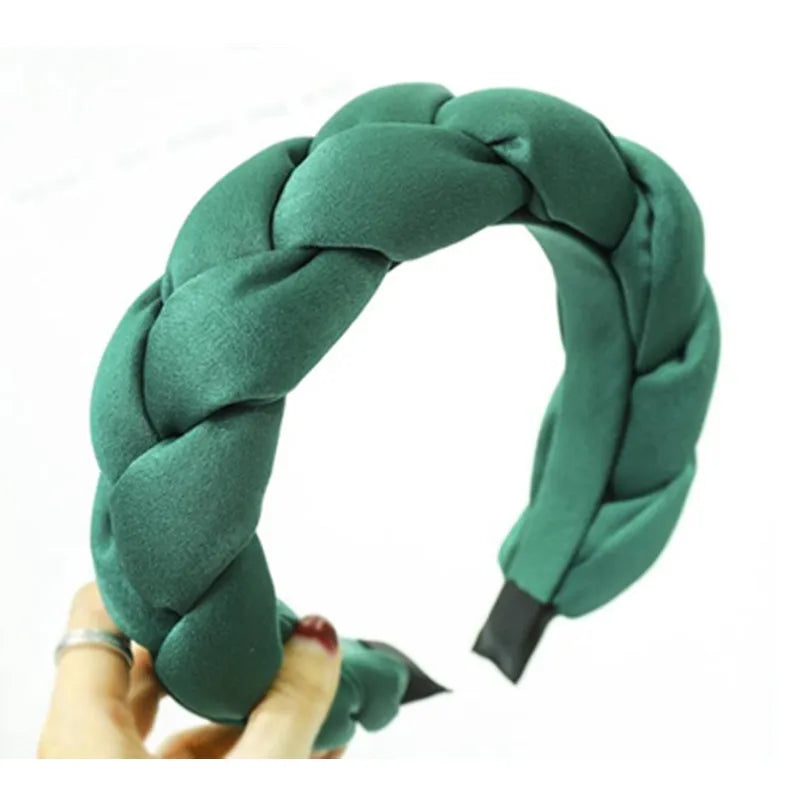 Winter/Autumn Women Thick Braids Headband Solid Adults Headdress Silk Fabric Padded Hairband Wide Hair Hoop Women Hair Ornament