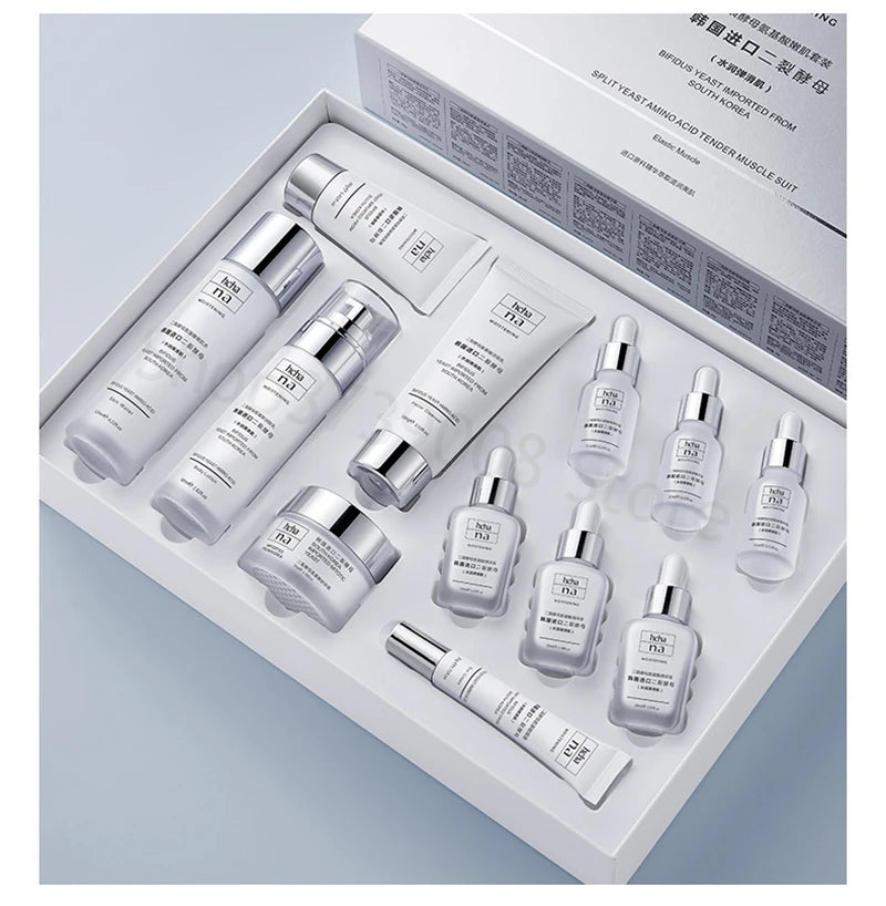 Yeast Amino Acid 12PCS Facial Skin Care Set Repair Anti-Aging Anti-Wrinkle Moisturizing Face Cream Eye Essence Cleanser Products