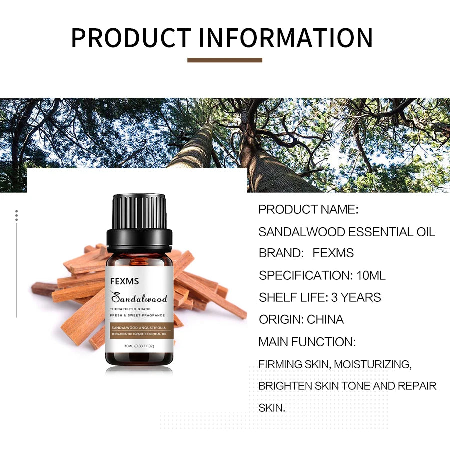 100% Pure Organic Therapeutic Grade Sandalwood Oil for Diffuser, Sleep, Perfume, Massage, Skin Care, Aromatherapy, Bath - 10ML