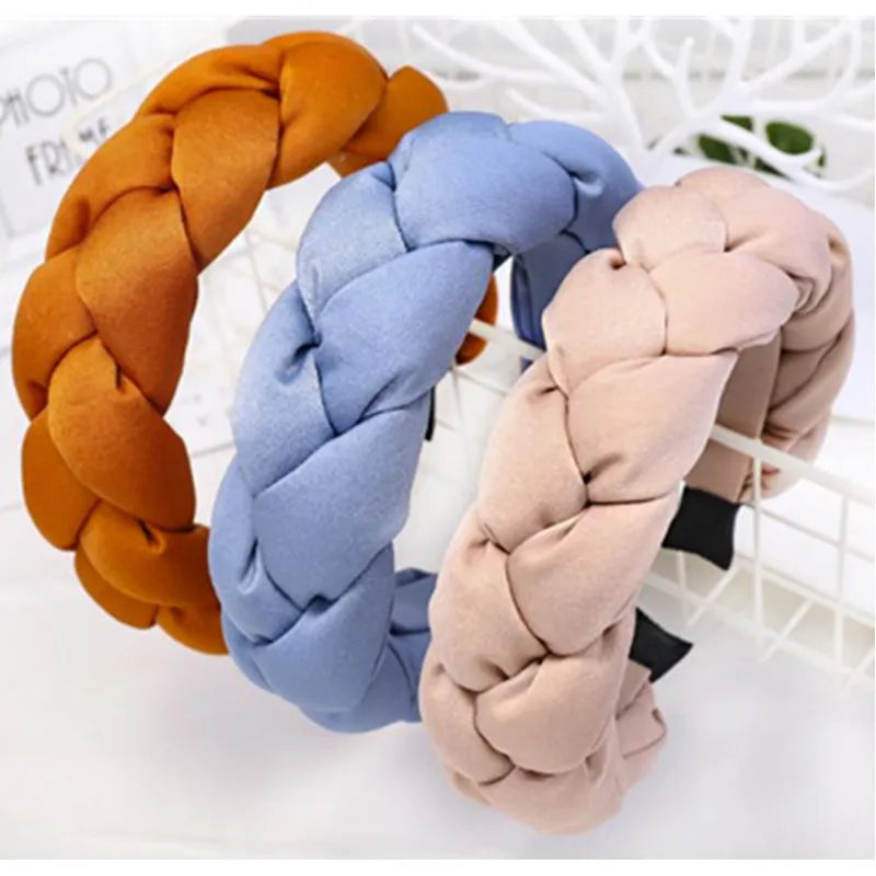 Winter/Autumn Women Thick Braids Headband Solid Adults Headdress Silk Fabric Padded Hairband Wide Hair Hoop Women Hair Ornament