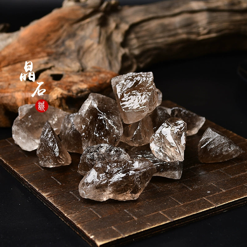 Natural Tea Crystal Rough Stone Ornaments Brown Raw Ore Specimen Citrine Smoke Crystal Fragrant Stone Aromatherapy Stone Fish Tank Decoration