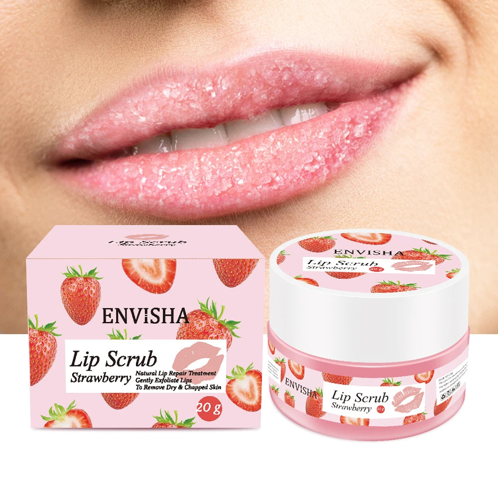 ENVISHA Skin Care Strawberry Lip Care Balm Scrub Sugar Cream Exfoliating Moisturizing Nourish Repair Cleft Fine Lines Smooth