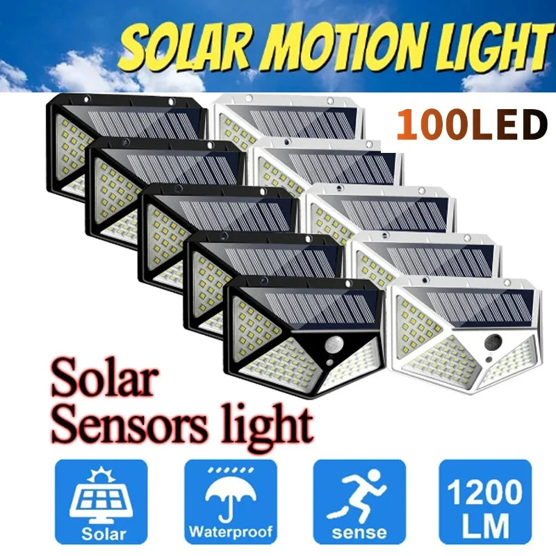 100 LED Solar Wall Lights Waterproof Outdoor Solar Lamp  Motion Sensor Solar Powered Sunlight Street Light for Garden Light