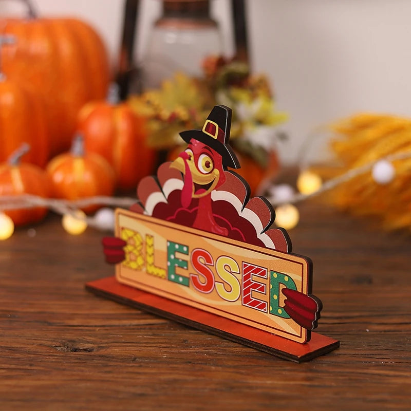 Thanksgiving Pumpkin Wooden Ornaments Table Decorations Fall Signs Happy Thanksgiving Harvest Halloween Party Decorations