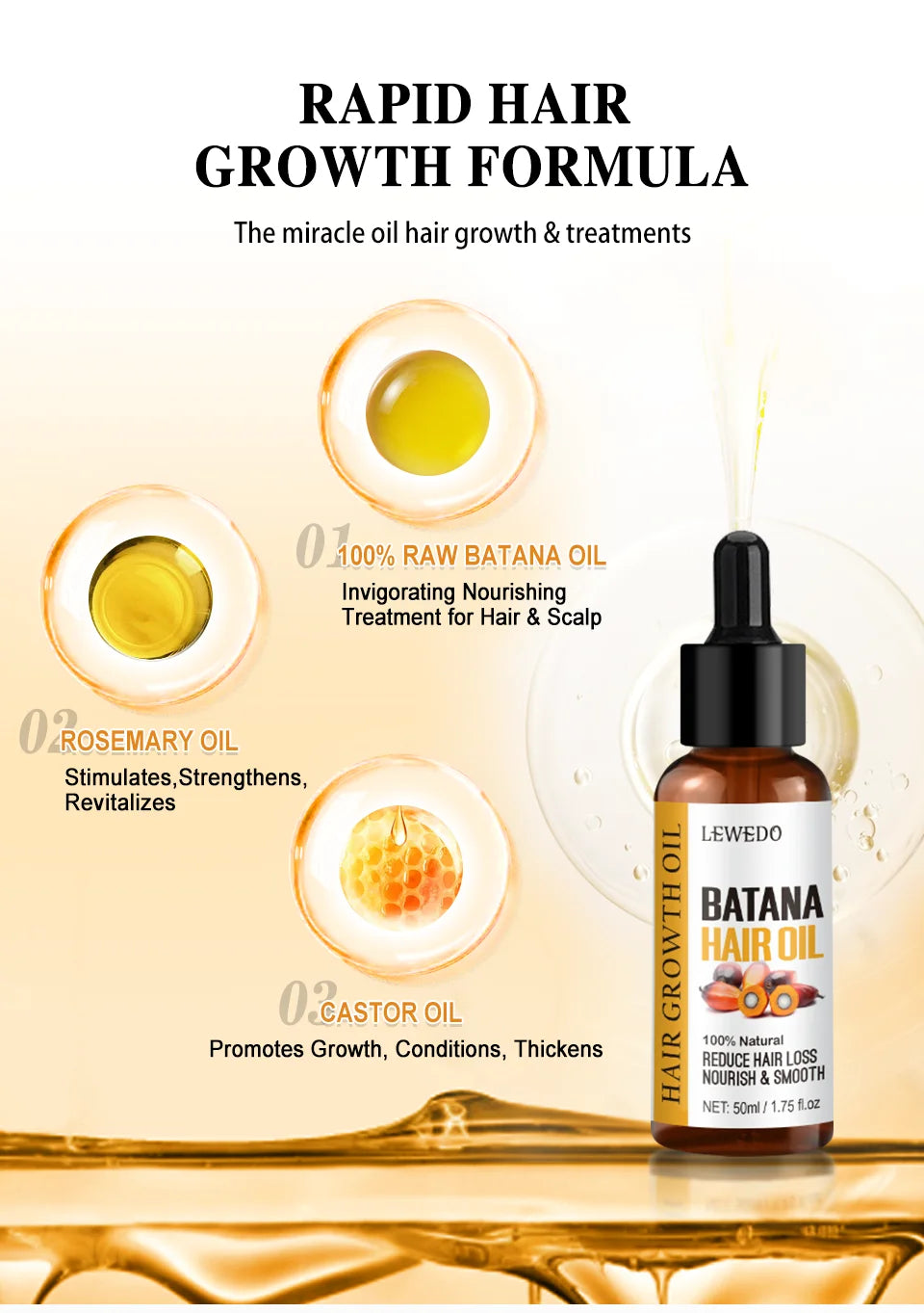 Natural 100% Pure Batana Oil For Hair Growth Batana Oil Butter Hair Mask From Honduras Hair Loss Treatment For Black Men & Women